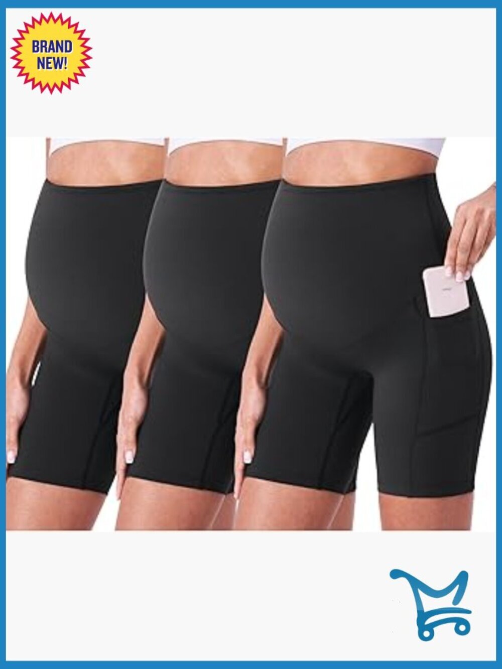 3-Pack Maternity Biker Shorts Over The Belly High Waisted 5" or 8"